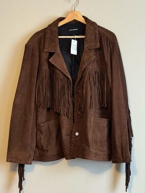 Lucky brand boho fringe leather jacket xl brown western wear